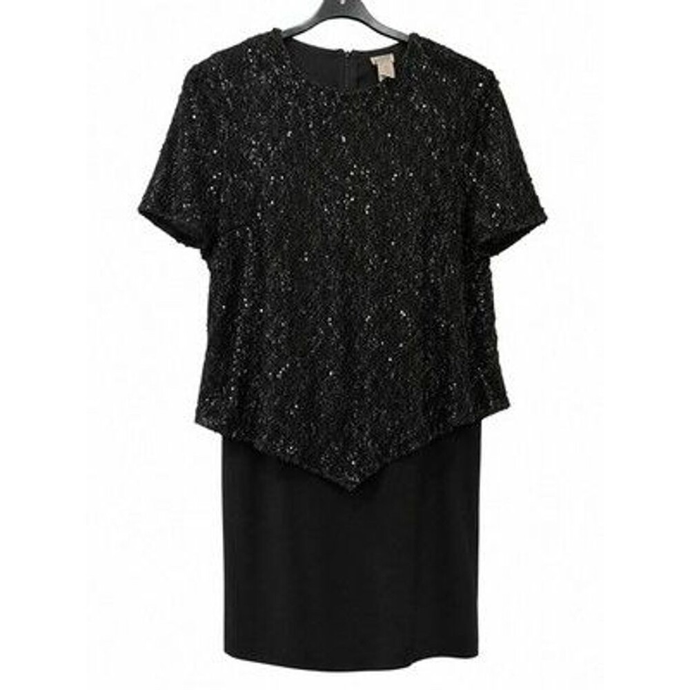 Adrianna Papell Beaded Silk Top & Pants Set Black Womens 18 Evening Formal EUC